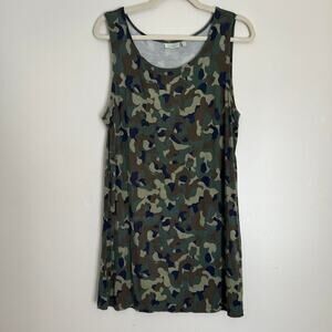 LOGO Lounge by Lori Goldstein Camo Army Printed Jersey Knit Tank Size Large
